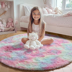 Rainbow Round Rugs 6ft for Living Room Bedroom, Fluffy Circle Area Rug for Kids - Image 8
