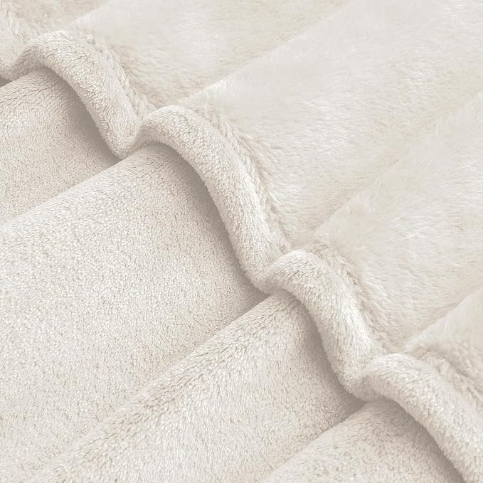 BEDELITE Fleece Blanket Soft Plush Oversized Bed Blanket Beige 120"x120" | - Image 4