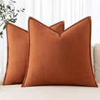 MIULEE Decorative Linen Euro Sham Pillow Covers 26x26 Rust | Boho Farmhouse​ by MIULEE