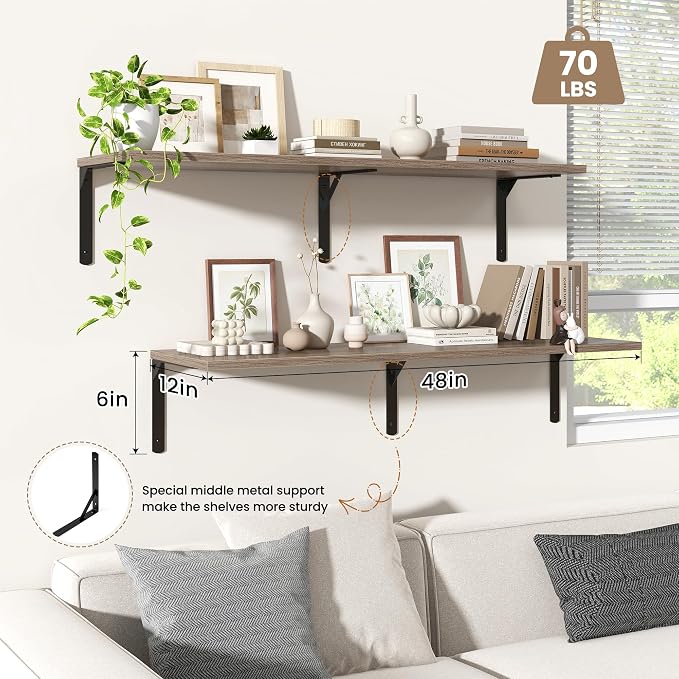 Fun Memories Floating Shelves for Wall, 12 Inch Deep Floating Shelves Set of 2 - Image 4