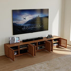 POVISON Full Assembled Mid Century Modern TV Stand, Wood Slatted Media Console - Image 5