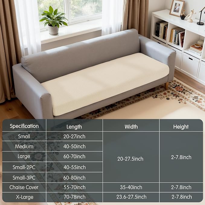 Hokway Couch Cushion Covers, Stretch Sofa Cushion Covers, Washable Replacement - Image 2