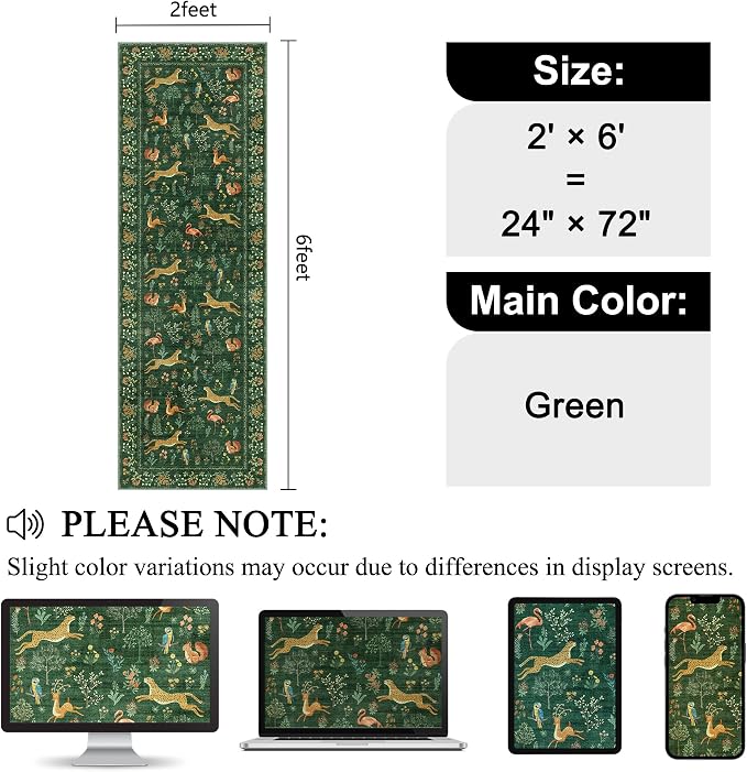 DUKINO 2x6 Runner Rug, Washable Animal Kitchen Rugs Non Slip, Low Pile - Image 2