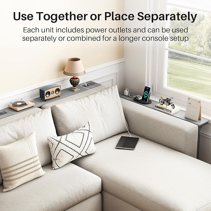 Kitstorack 2-Pack Dark Gray Long Sofa Table Behind Couch, Adjustable Height & 2 - Image 7
