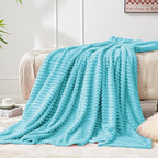 BEDELITE Ribbed Jacquard Light Blue Fleece Twin Blanket - Image 7