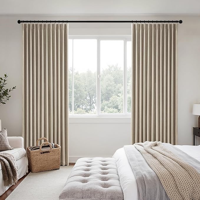 MIULEE Sand Pinch Pleated 100% Blackout Linen Curtains 40x90 Inches | Room - Image 2