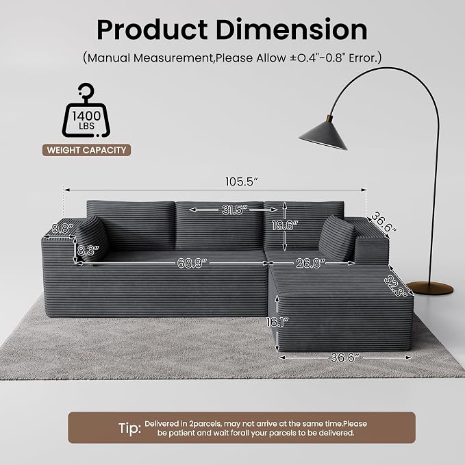 106" Cloud Sectional Boneless Couches - Image 2