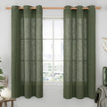 Olive Green Semi Sheer Linen Window Curtains 2 Panels Set, 60 Inch Light by LAMIT