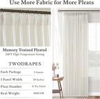 Extra Long Pleated Semi Sheer Flax Linen Curtains Cream Ivory 132 Inch Long | - Image 4
