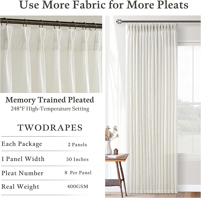 Natural Light Filtering Linen Pinch Pleated Kitchen Curtains 63 Inch Length | - Image 6
