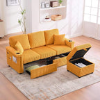 L-Shaped Sectional Sofa with Storage & Movable Ottoman, Corduroy 3 Seater by Firscook
