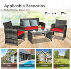 Goplus 4-Piece Rattan Patio Furniture Set, Outdoor Wicker Conversation Sofa - Image 8
