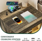Night Stand with Gun Drawer, Bedside Table with Charger Station & LED Human - Image 3