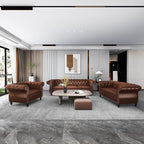 AVZEAR Chesterfield Leather Sofa 3 Seater Couch, Mid-Century Large Sofa Roll - Image 5