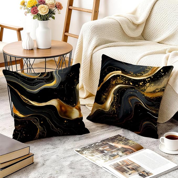 OBSEDE Abstract Black Gold Marble Decorative Throw Pillow Covers 18 × 18 in - Image 6