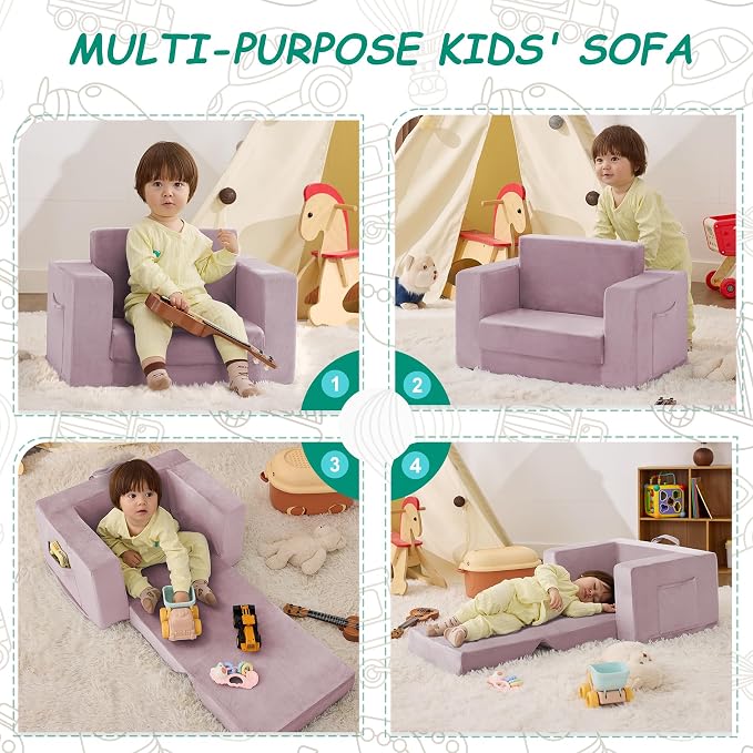 Kids Couch, 2-in-1 Toddler Chair Comfy 1-3 Years, Convertible Kids Chair - Image 6