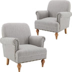 Black Striped Linen Fabric Accent Chairs Set of 2, Modern Farmhouse Upholstered by DMFurniture