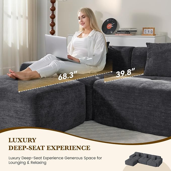 122" L Shaped Convertible Modular Couch, Cloud Couch Sectional - Image 6