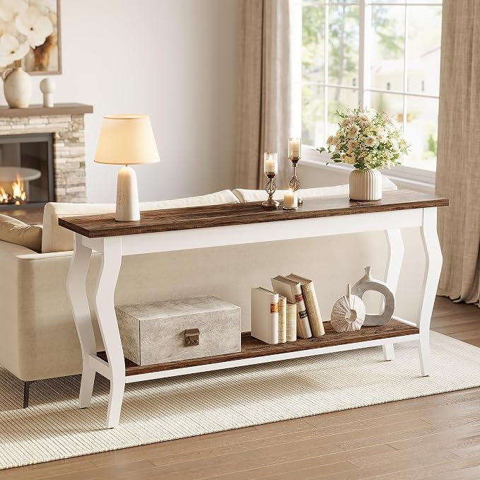 LITTLE TREE 70.9 Inches Long Console Table, 2-Tier Vintage Wooden Sofa Table - Image 5
