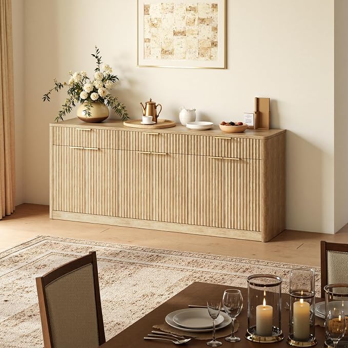 Evermagin 67" Fluted Oak Sideboard Buffet Cabinet - Image 4