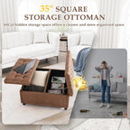 36" Large Square Ottoman with Storage, Tufted Upholstered Storage Ottoman with - Image 6