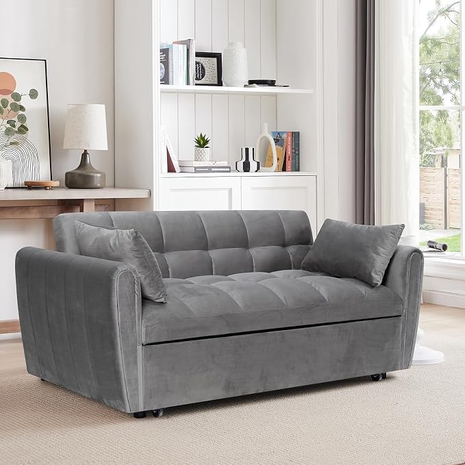 65 Inch Convertible Sleeper Sofa, 3-in-1 Sleeper Loveseat - Image 7