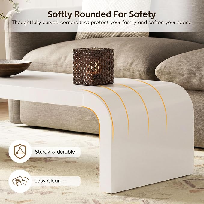 Modern Curved Coffee Table, 47.2’’ Minimalist Waterfall Center Table - Image 4