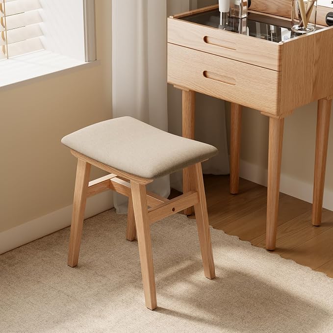 Muwuele Solid Wood Vanity Stool, Compact Makeup Chair - Image 3