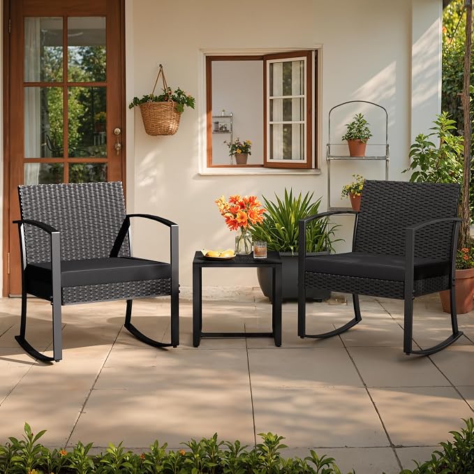 Greesum 3 Pieces Outdoor Furniture Set Patio Bistro Rocking Chairs - Image 6