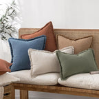 MIULEE Linen Fringe Decorative Euro Throw Pillow Covers Blue Ashes 22x22 | Set - Image 2
