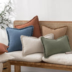 MIULEE Linen Fringe Decorative Euro Throw Pillow Covers Blue Ashes 24x24 | Set - Image 2
