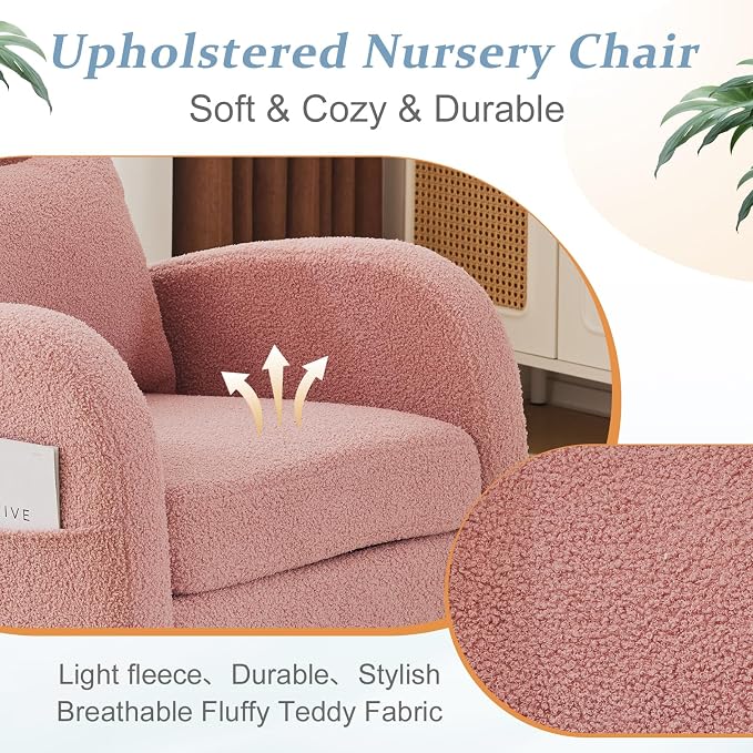 VINGLI Teddy Fleece Low Seat Rocking Chair, Boucle Upholstered Nursery Glider - Image 5