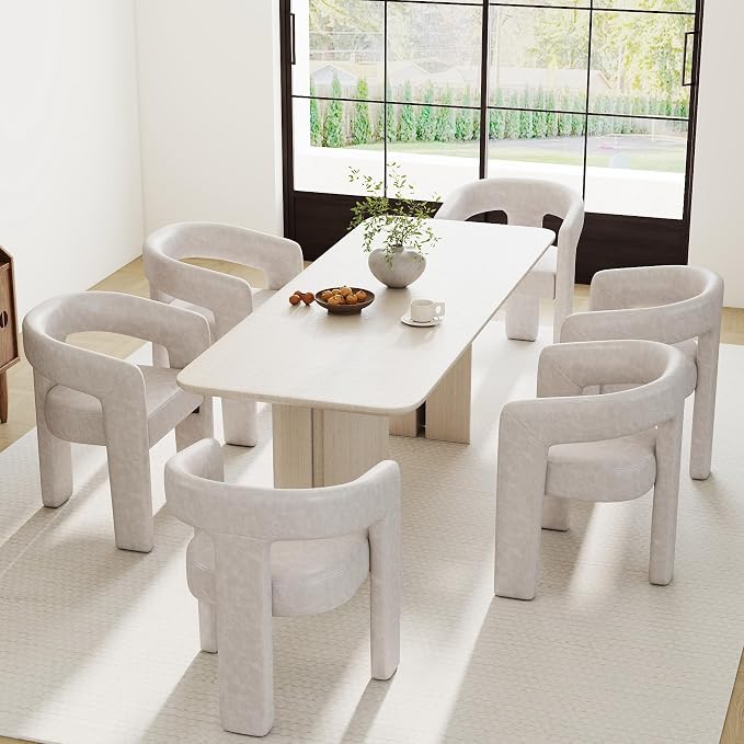 RIVOVA Modern Barrel Dining Chairs Set of 6, PU Leather Upholstered Accent Side by RIVOVA