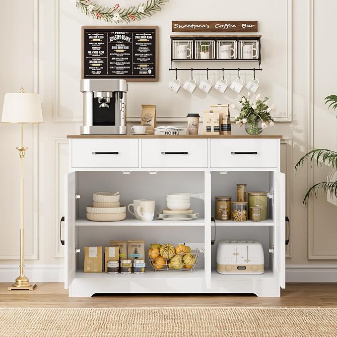 HOSTACK Modern Farmhouse Sideboard Buffet Cabinet, Barn Doors Buffet Storage - Image 4