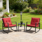 SUNCROWN 3 Piece Outdoor Rocking Bistro Set Black Wicker Furniture Porch Chairs - Image 4