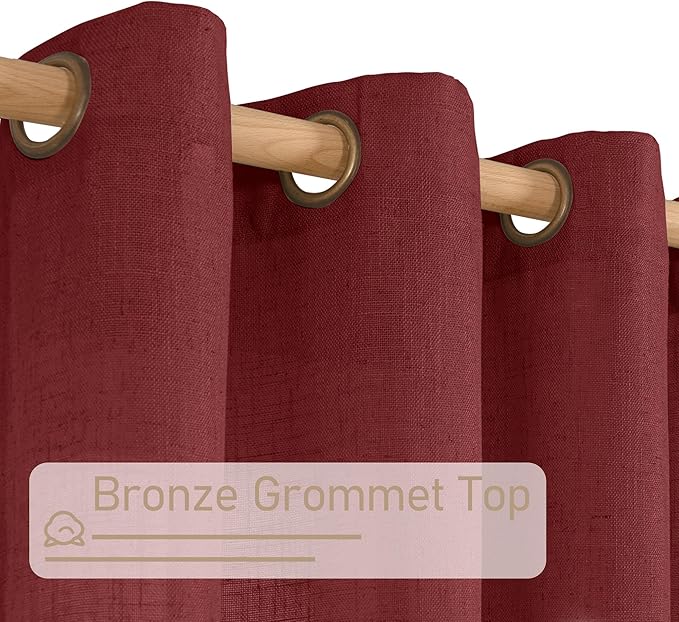 Red Sheer Linen Curtains 45 Inch Length, Linen Textured Light Filtering Panels - Image 4