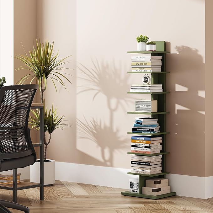 TUTOTAK Bookshelf, 8-Tier Bookcase, Narrow Spine Book Shelf - Image 6