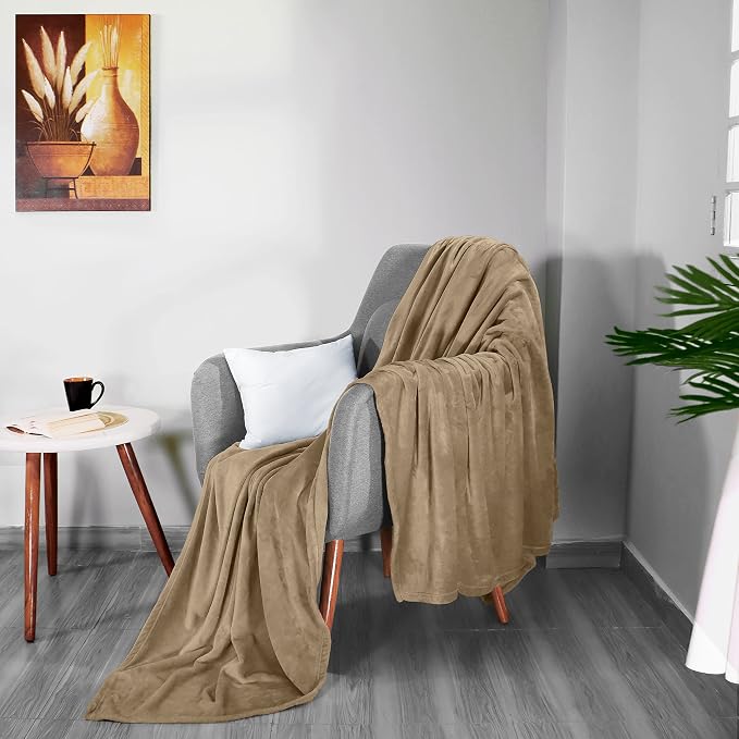 Utopia Bedding Ultra Soft Fleece Bed Blanket Queen Size Camel | Microfiber - Image 7
