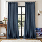 Navy Blue 108 Inch Pinch Pleated Blackout Linen Bedroom Curtains 2 Panels | by Twodrapes