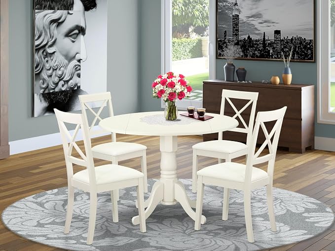 East West Furniture DLBO5-LWH-LC 5 Piece Dining Room Furniture Set Includes a - Image 2