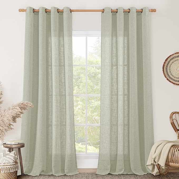 Linen Curtains for Living Room 84 Inch Length, Bronze Grommet Light Filtering by LAMIT