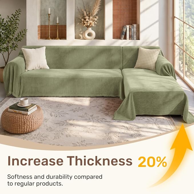 2 Pieces Sectional Couch Covers L Shaped Cover XXL Light Sage | Thick Washable - Image 3