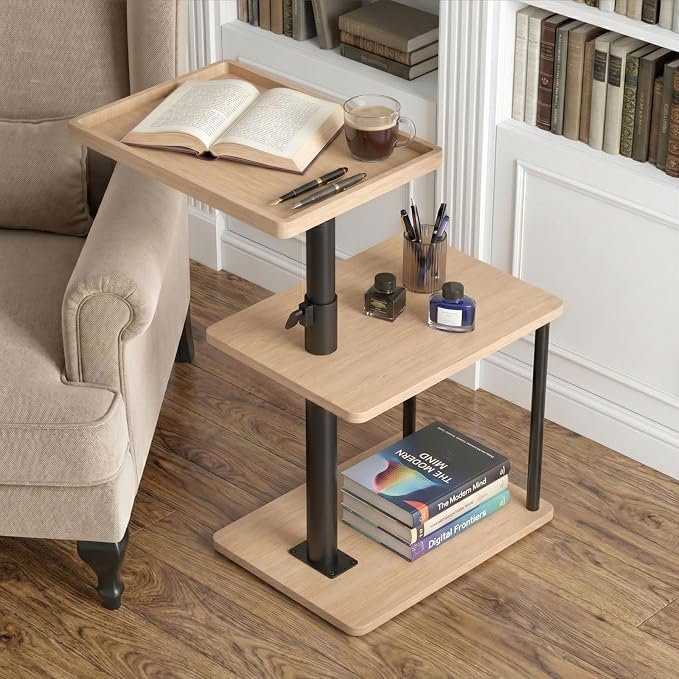 Faesun C Table End Table Adjustable Height, 360°Swivel TV Tray Table - Image 6