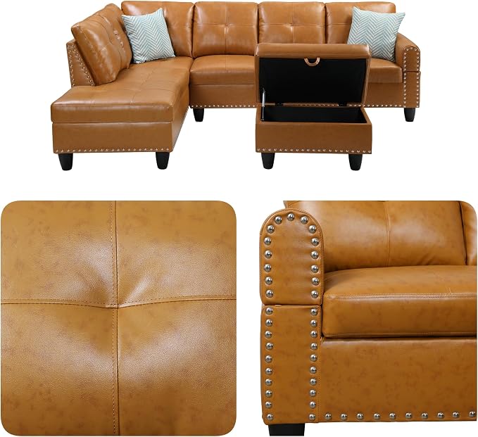 97.5" Yellow Couch L Shaped Couch Set, Modular Sectional Couches - Image 4