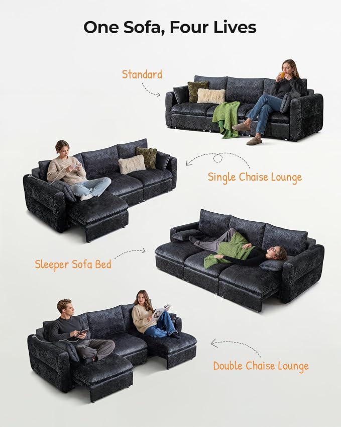103" Electric Pull Out Sleeper Sofa Bed, 2in1 Convertible Power Extendable - Image 3