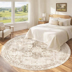 Round Rugs 6ft Washable Rug, Vintage Boho Medallion Rugs Non-Slip Soft Low Pile - Image 3