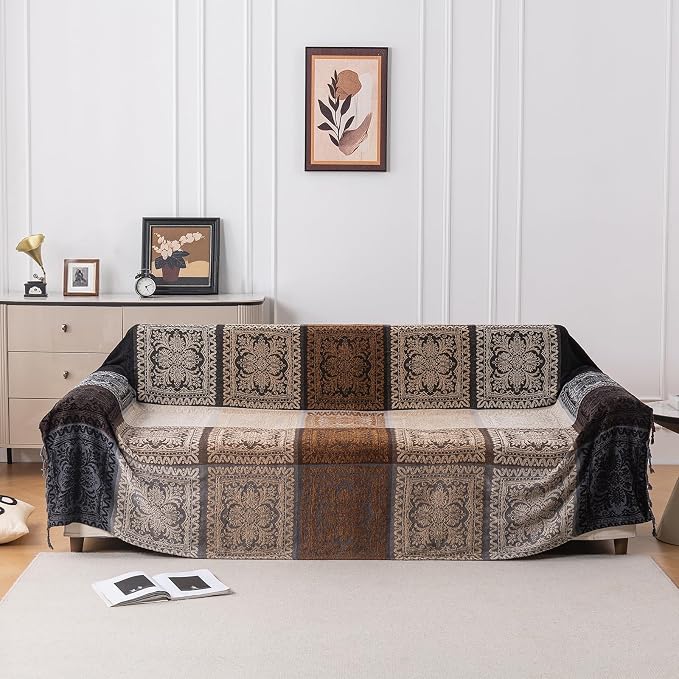 Boho Throw Blanket, Chenille Jacquard Tassels Throw Blankets by Unknown