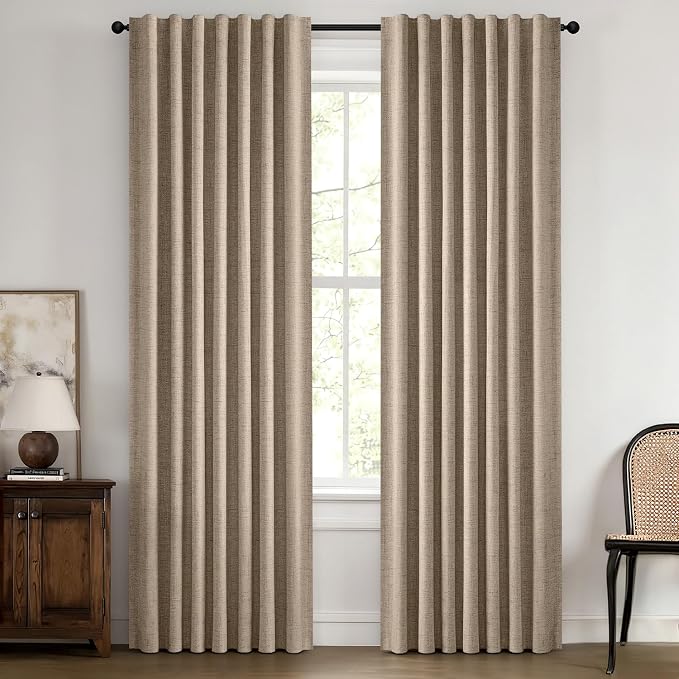 MIULEE 100% Blackout Linen Curtains 42 x 84 Inch Copper Brown 2 Panels | by MIULEE