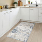 DMOYEST 3x5 Entryway Area Rug Washable Abstract Beige Blue Small Carpet | - Image 3