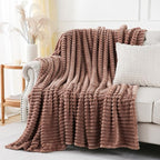 Chocolate Throw Blanket for Couch Sofa 60x80 inches Striped Design | Fleece - Image 3